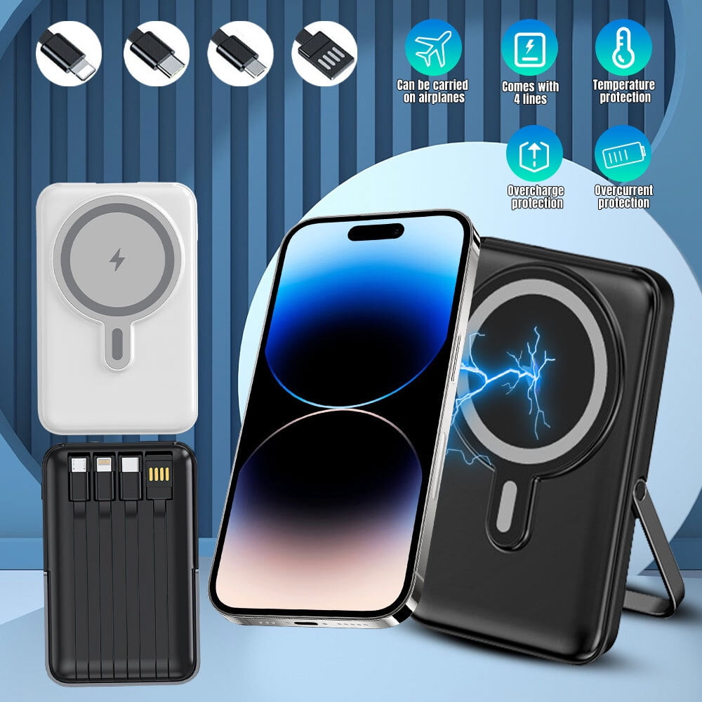 DFITO Wireless Portable Charger, Foldable 10000mAh Magnetic Power Bank with Type-C Cable, 22.5W PD Fast Charging Mag-Safe Battery Pack for iPhone 15/14/13/12/Pro/Pro Max, Black