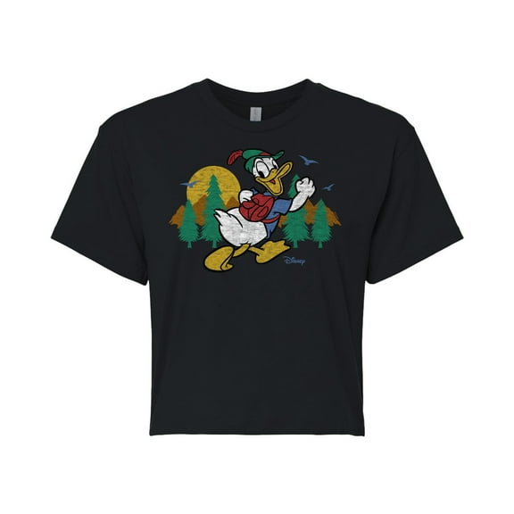 Disney - Mickey & Friends - Donald Duck Happily Going on a Hike - Juniors Cropped Cotton Blend T-Shirt