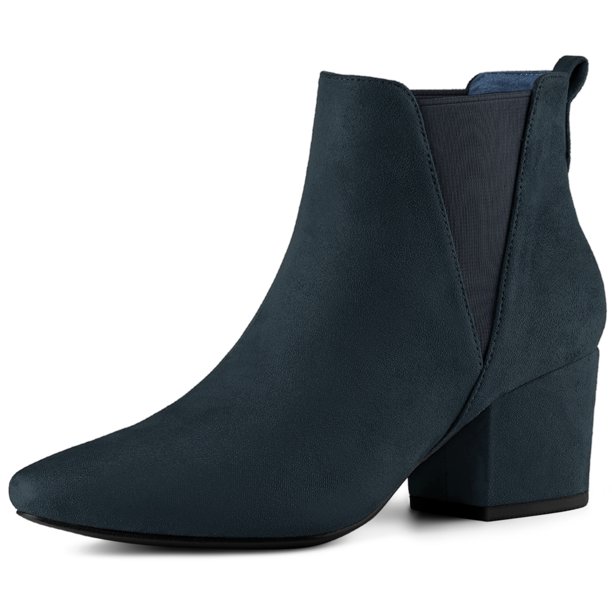 Botines Chelsea De Tobillo Talón De Bloque De Punta Estrecha Para Mujeres Azul oscuro 36