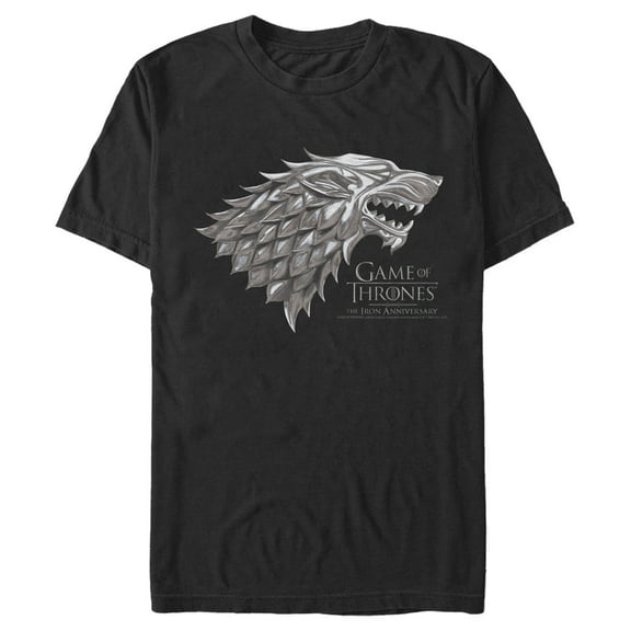 Men's Game of Thrones Iron Anniversary Stark Metal Direwolf Crest  Graphic Tee Black 2X Large