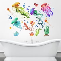 Creative 3D Removable Under The Sea Colorful Jellyfish and Seaweed Wall Decals Underwater Ocean View Wall Sticker Vinyl Wall art Decor for Kids Bedroom Bathroom Living Room Nursery Decoration