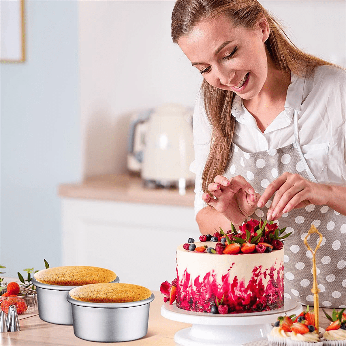 18 Pieces 4 Inch Small Cake Pan Mini Round Cake Pans for Baking Cake Pans Cheese Cake Pizza Quiche