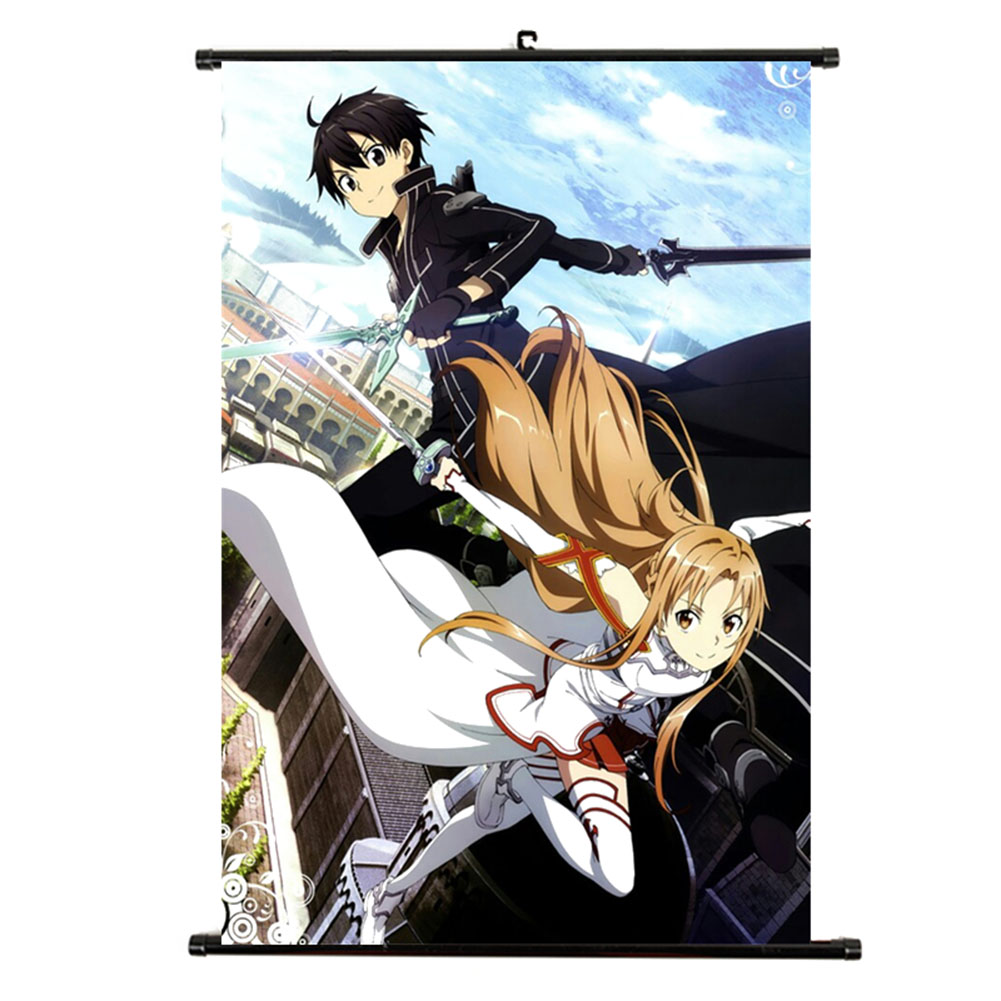 Sword Art Online Scroll Poster Anime Character Yuuki Asuna and Kirito