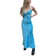 thumbnail image 1 of VISgogo Vestido de cuello halter para mujer, plisado en el pecho, sin espalda, color sólido, sin mangas, con recorte en la cintura VISgogo moda, 1 of 9