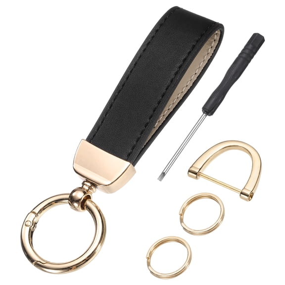 Leather Wristlet Keychain, 5 Inch Car Key Chain Holder with Key Ring and D Ring, Black