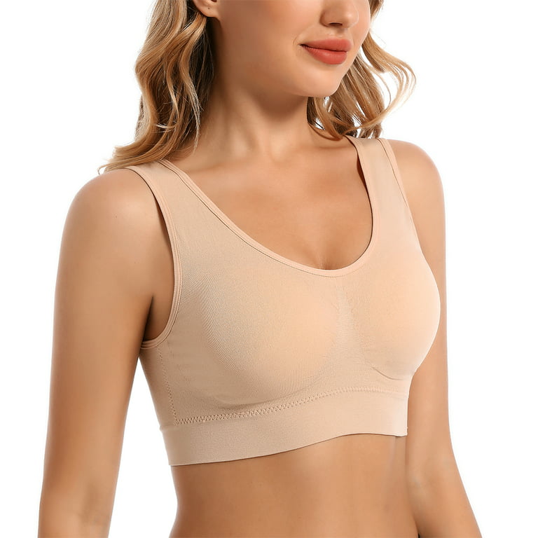 Valcatch 3 Pack Sports Bras for Women Seamless Wirefree Comfort Back  Smoothing Underwear with Pads Push up Bra Plus Size(Beige,3XL)