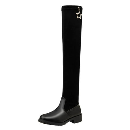

HGWXX7 Thick Solid Color Heel Fashion Women s Stitching Suede Over-The-Knee Leather Boots women s boots Fall Shoes