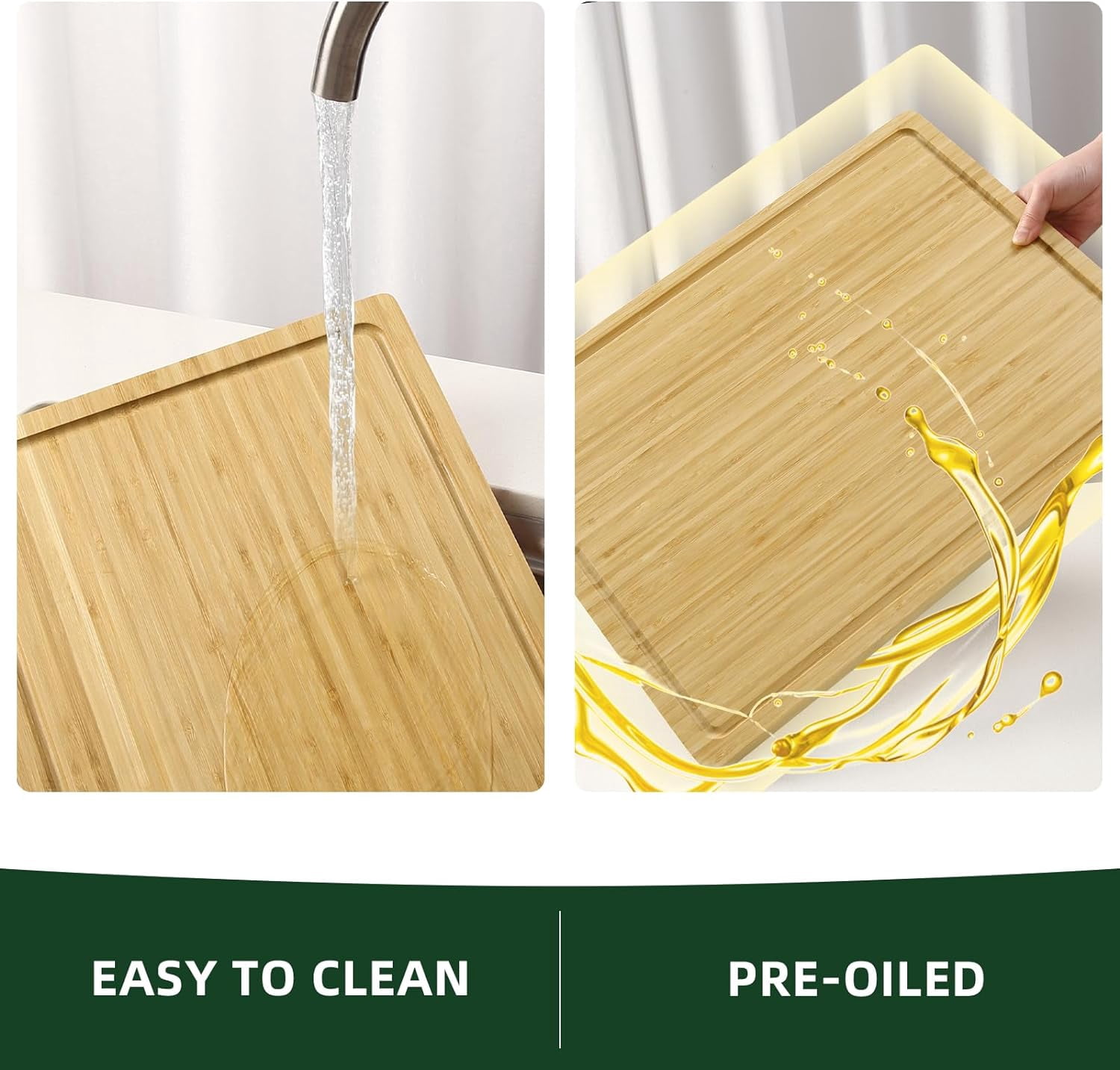 18" x 12" Bamboo Cutting Board for Kitchen,Wooden Butcher Block with Juice Groove & Handle,Large Wood Charcuterie Cheese Board,Bamboo Chopping Board for Meat and Vegetables