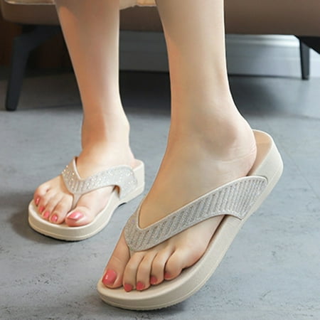 

XIAQUJ Ladies Shoes Thick Soled Flip Flops Fashion Trend Flat Heel Outdoor Beach Flip Flops Sandals for Women Beige 8(40)