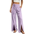 thumbnail image 2 of Pants for Women with Pockets 100% Cotton Fashion Elastic Waist Casual Straight Leg Pants, 2 of 6