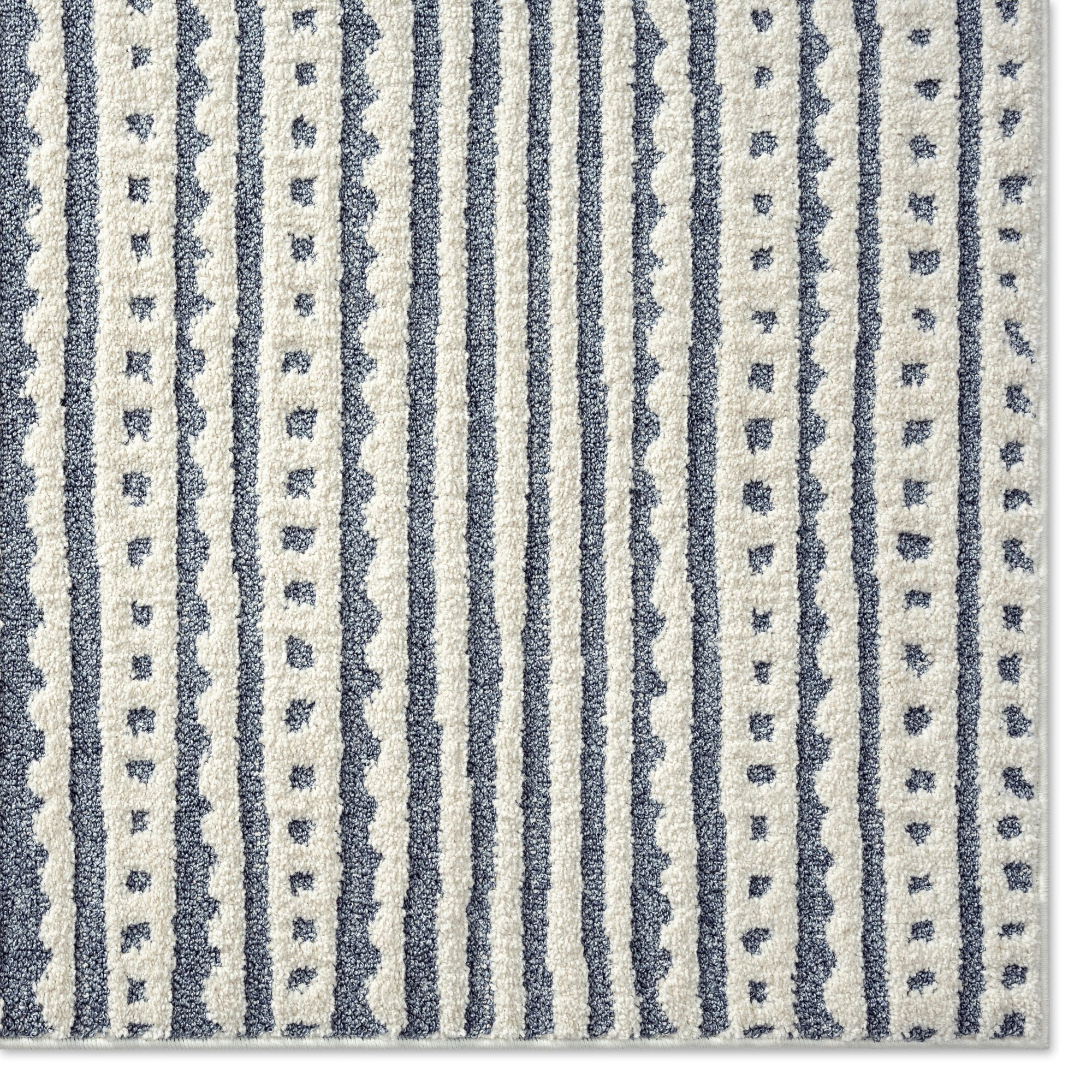 Brookstone Crescent Atlas Modern Striped Indoor/Outdoor High Performance Area Rug, Blue/Ivory, 5'2"x7'2"