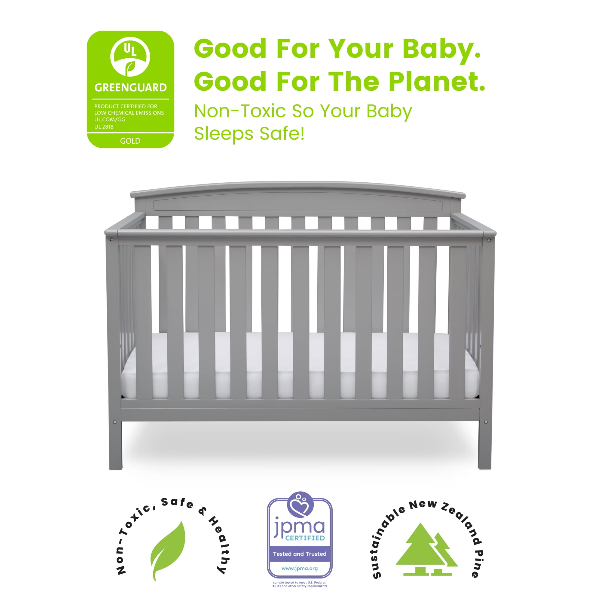 Delta Children Gateway 4-in-1 Convertible Baby Crib, Grey