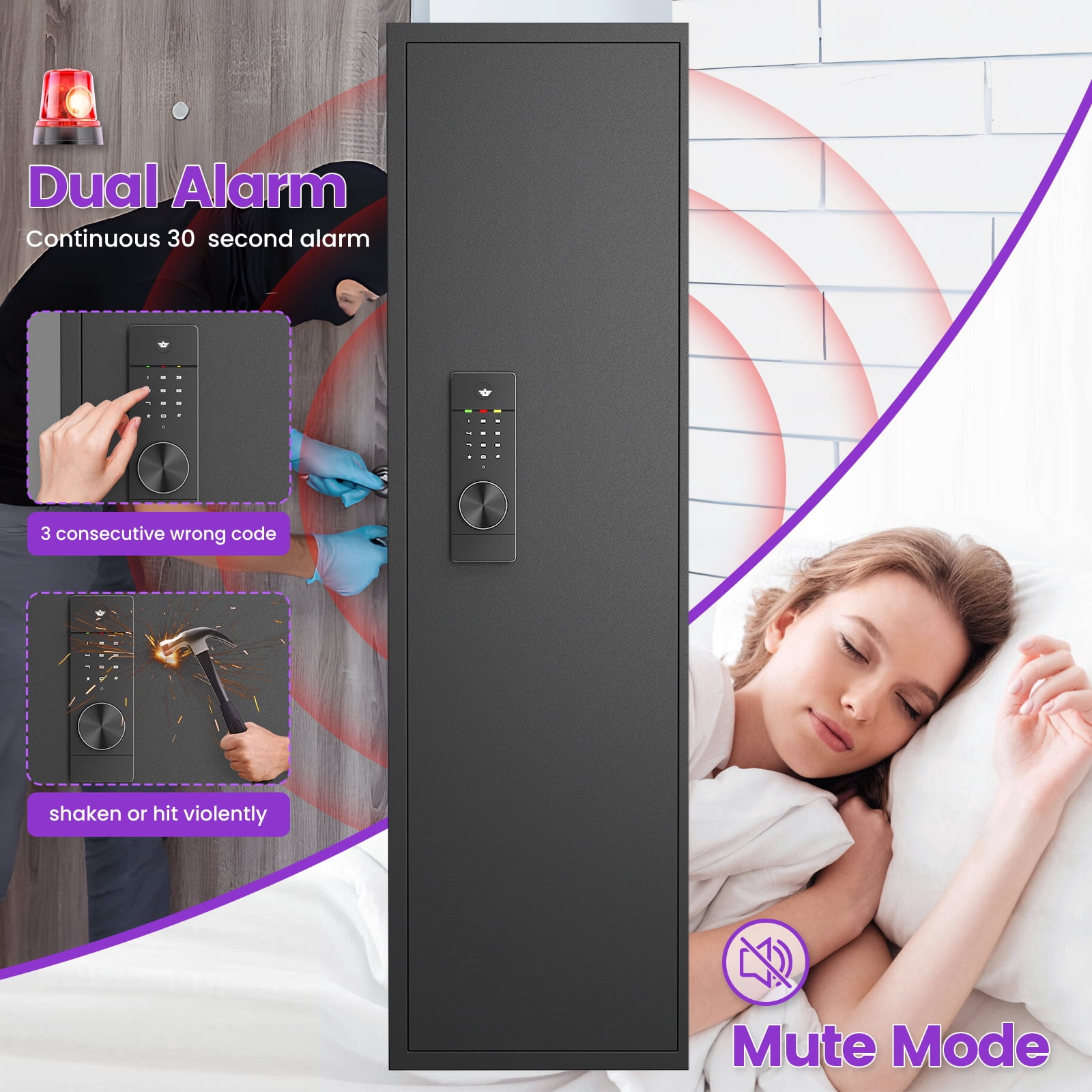 Silkight 53.15" Wall Safe Between the Studs, Hidden Safe with Dual Alarm System and Silent Mode, Wall Gun Safe with 3 Adjustable Shelves and Magnetic Slot