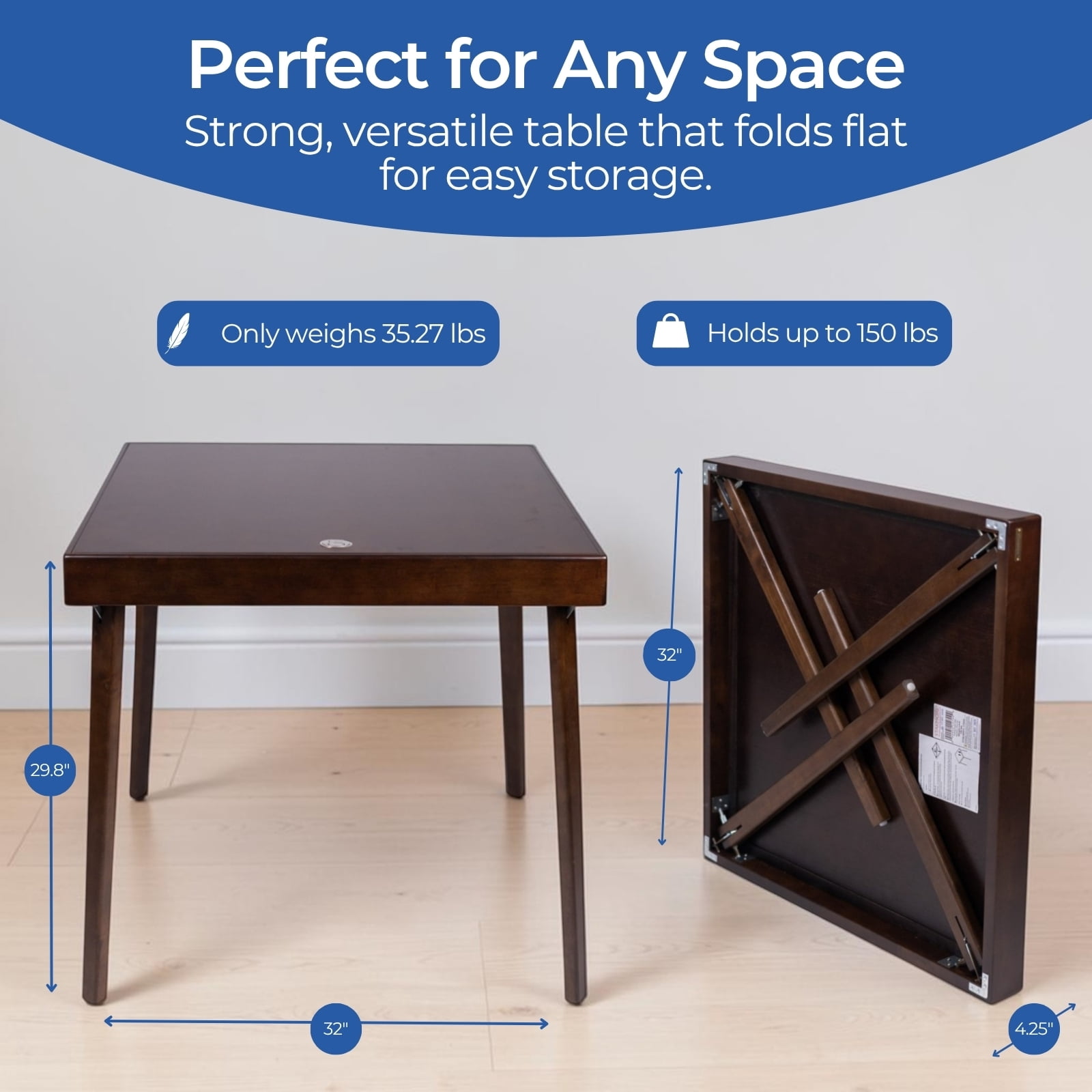 Stakmore 32" Wood Folding Puzzle Table, No Assembly Required, Espresso Frame