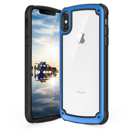 TJS Apple iPhone Xs/iPhone X (5.8-Inch) Transparent Crystal Clear PC Back Cover with Rubber TPU Bumper Shockproof Anti-Scratch Slim Phone Case - Blue