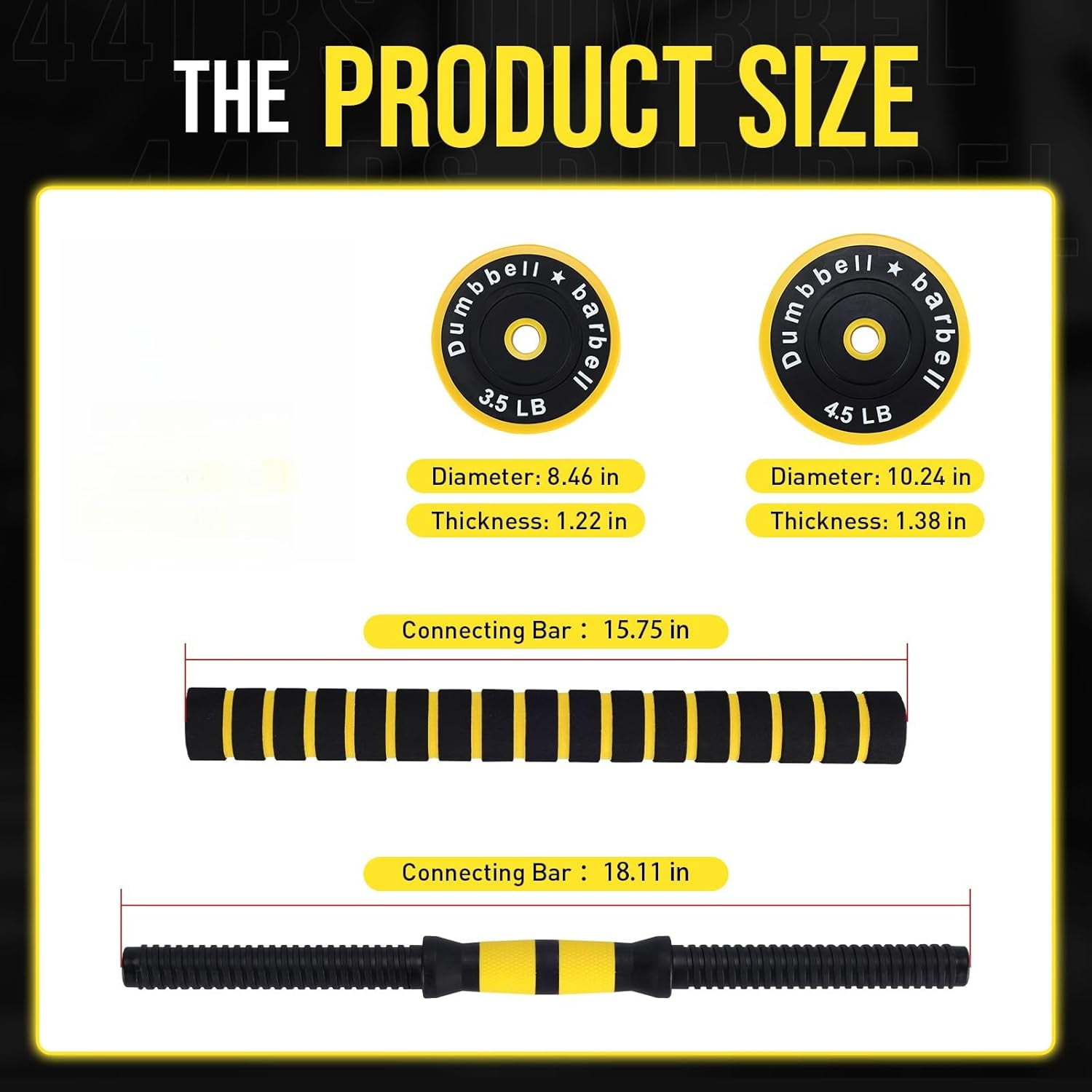 Telyswee Adjustable Dumbbell & Barbell Weight Set, 2-in-1 Free Weights Available 33 Lbs Weights Dumbbells Set for Home Gym, Yellow