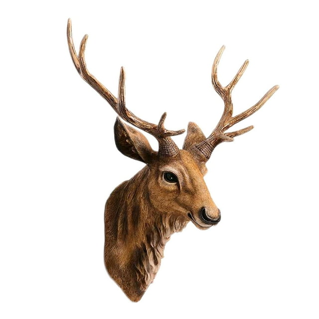 jifeng Tête de Cerf Murale Sculpture Décorative Tête de Cerf Ornement Rustique pour Dîner d'Automne