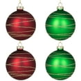 thumbnail image 2 of Northlight Glittered Golden Stripes Christmas Glass Ball Ornaments - 3" (75mm) - Red and Green - 4ct, 2 of 9