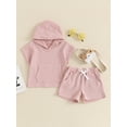 thumbnail image 2 of Bagilaanoe 2pcs Toddler Baby Boy Girl Shorts Set Short Sleeve Hooded  Tops + Shorts 6M 12M 18M 24M 3T 4T Kids Casual Summer Clothes, 2 of 7