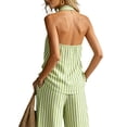 thumbnail image 4 of Favoffer Women's Striped 2 Piece Outfit Backless Top Linen Blend Wide Leg Pants Loose Casual Summer Matching Set for Beach Vacation Outdoor, 4 of 6