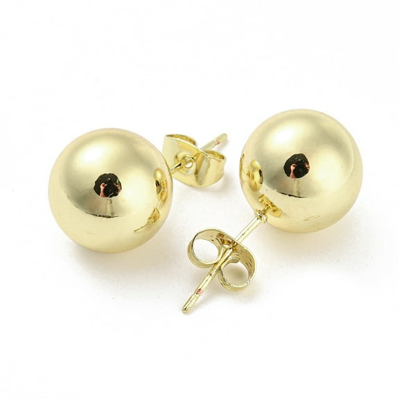 5 pair Brass Stud Earrings Round Ball Real 18K golden Plated 24x12mm