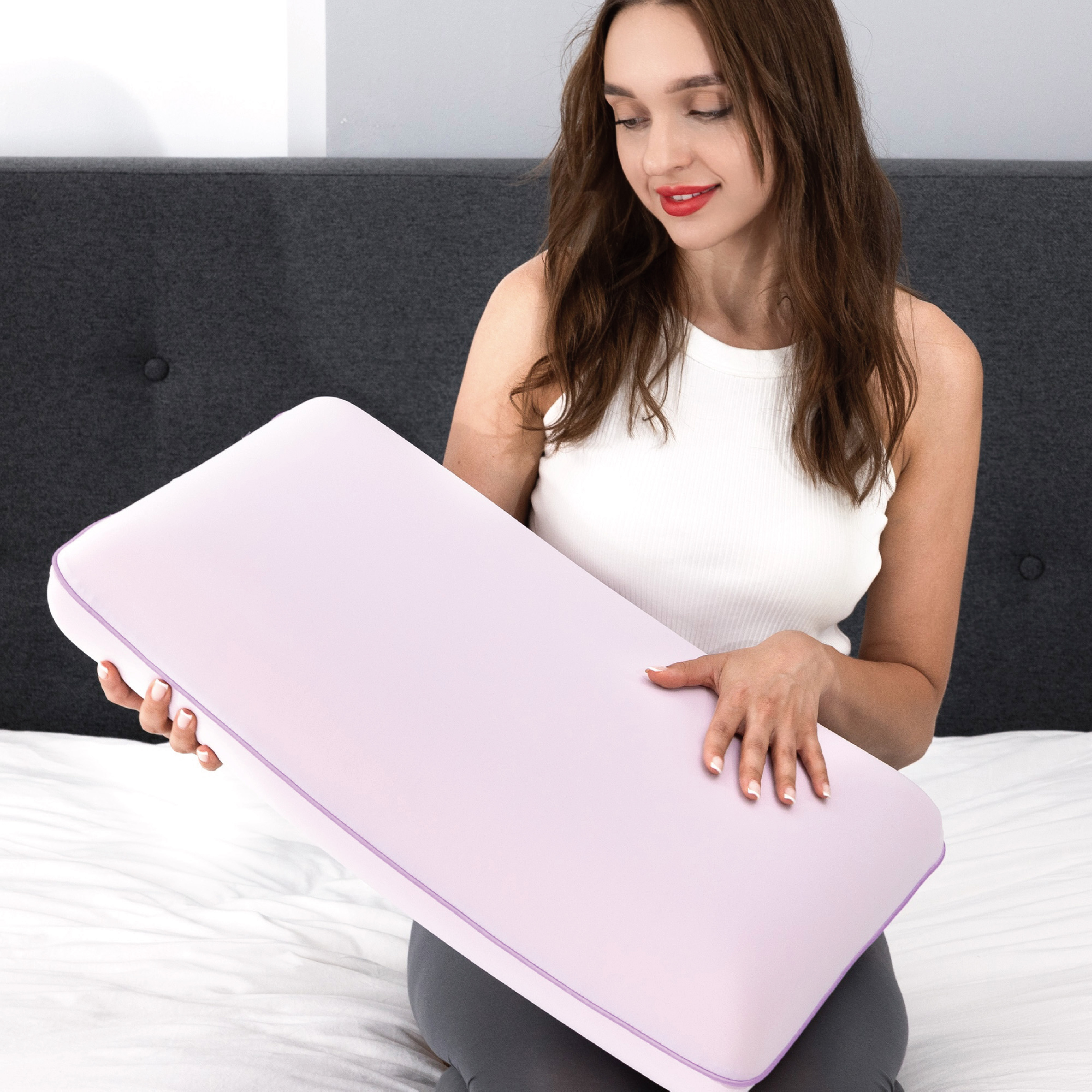 EGOHOME Cooling Gel Memory Foam Pillow, Queen, Purple photo 2