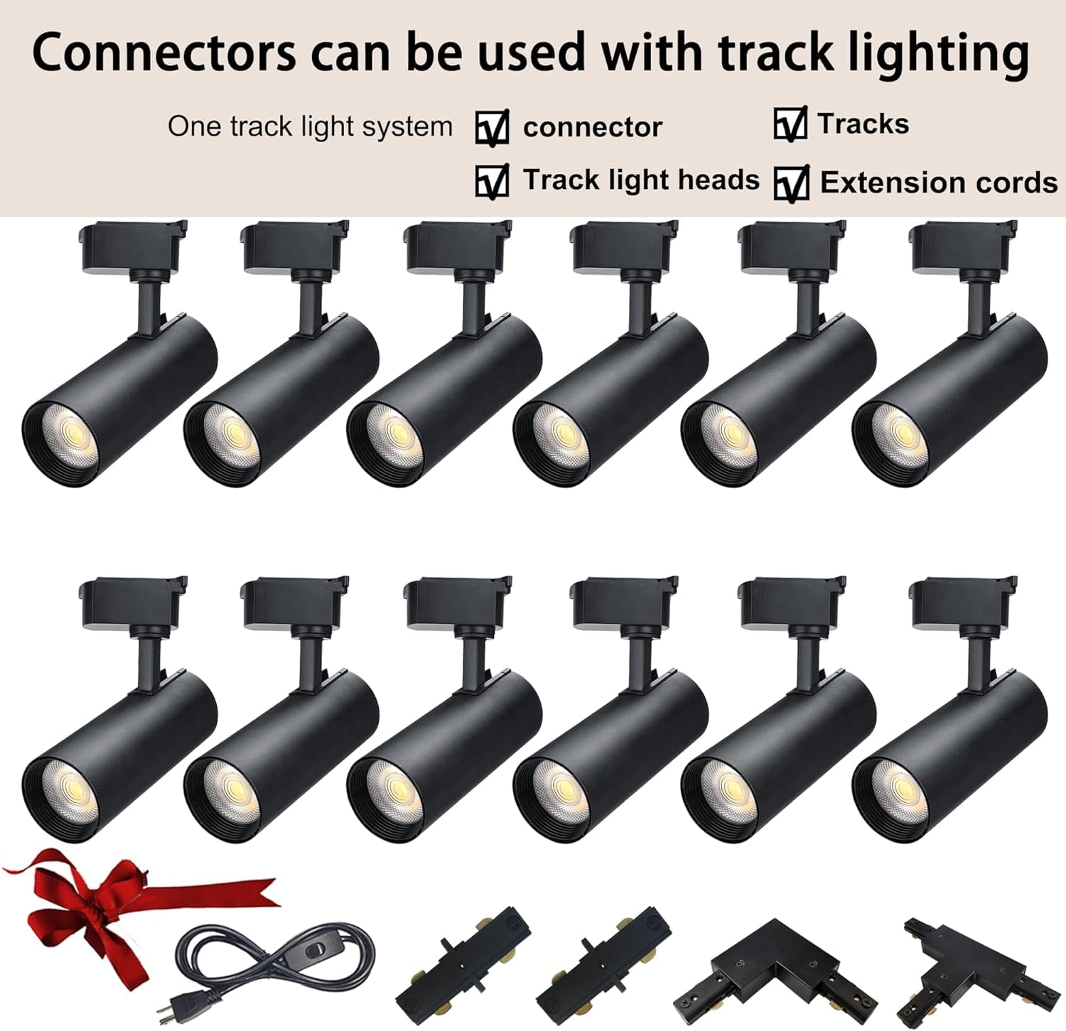 RGHJAR-H Type Track Lighting Accessories, H Track Adjustable Connector for 3-Wire-1 Track Rail, Track Connector for H Track System, LED Track Lighting Kit (Black Adjustable Connector)
