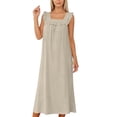 thumbnail image 5 of Ohufall Nightdress for Women Square Neck Ruched Solid Color Maxi Dress Sleeveless Loungewear & Sleepwear Long Dress, 5 of 8