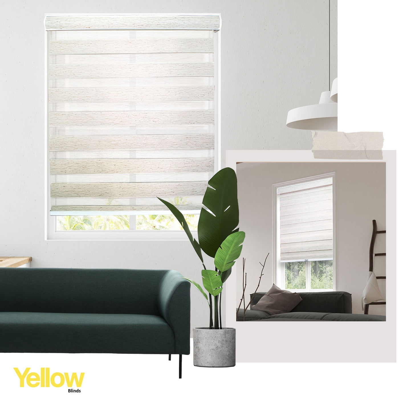 YELLOW BLINDS Natural White Cordless Zebra Roller Shades for Windows, Dual Layer Light Filtering & Room Darkening, 27"W X 72"H, Modern Window Blinds with Cassette Valance, Safe for Kids & Pets