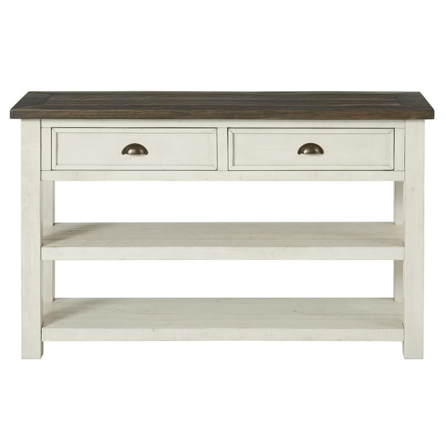 Martin Svensson Home Solid Wood Sofa Console Table, Cream White with Brown Top