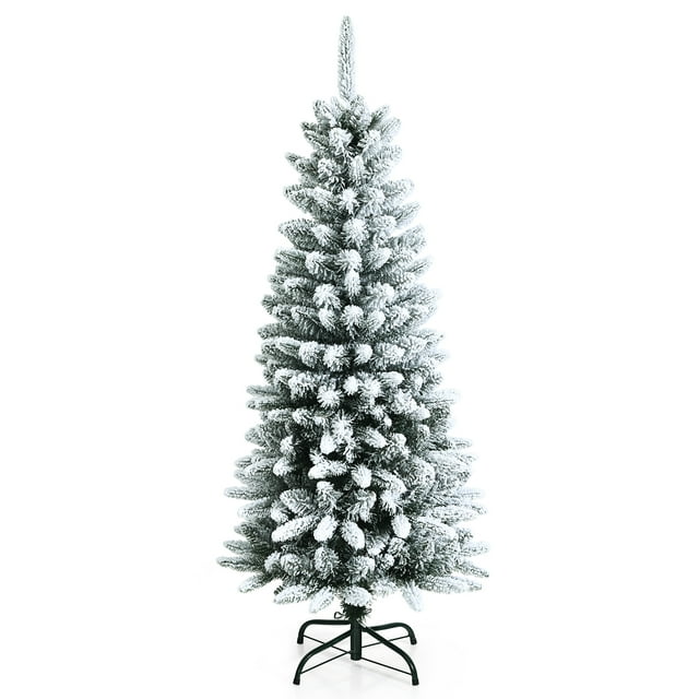 Costway Árbol de Navidad artificial con bisagras y copos de nieve de 135 cm con 373 puntas mixtas