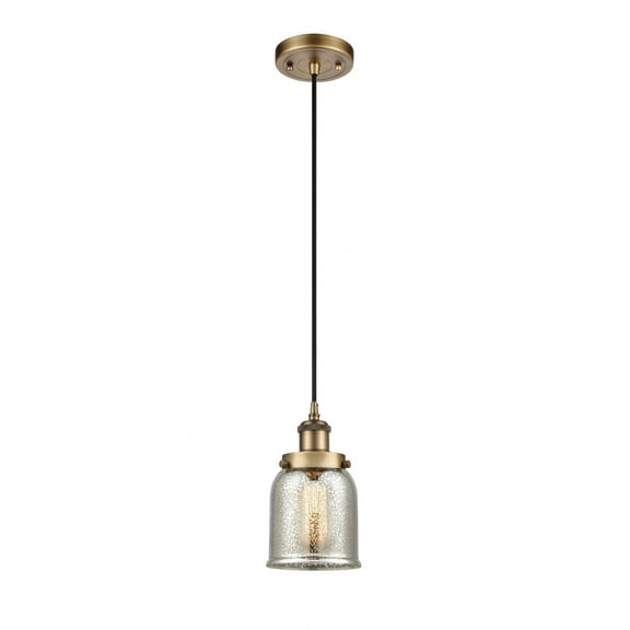 916-1P-BB-G58-Innovations Lighting-Bell - 1 Light Cord Hung Mini Pendant In Industrial Style-10 Inches Tall and 5 Inches Wide-Brushed Brass
