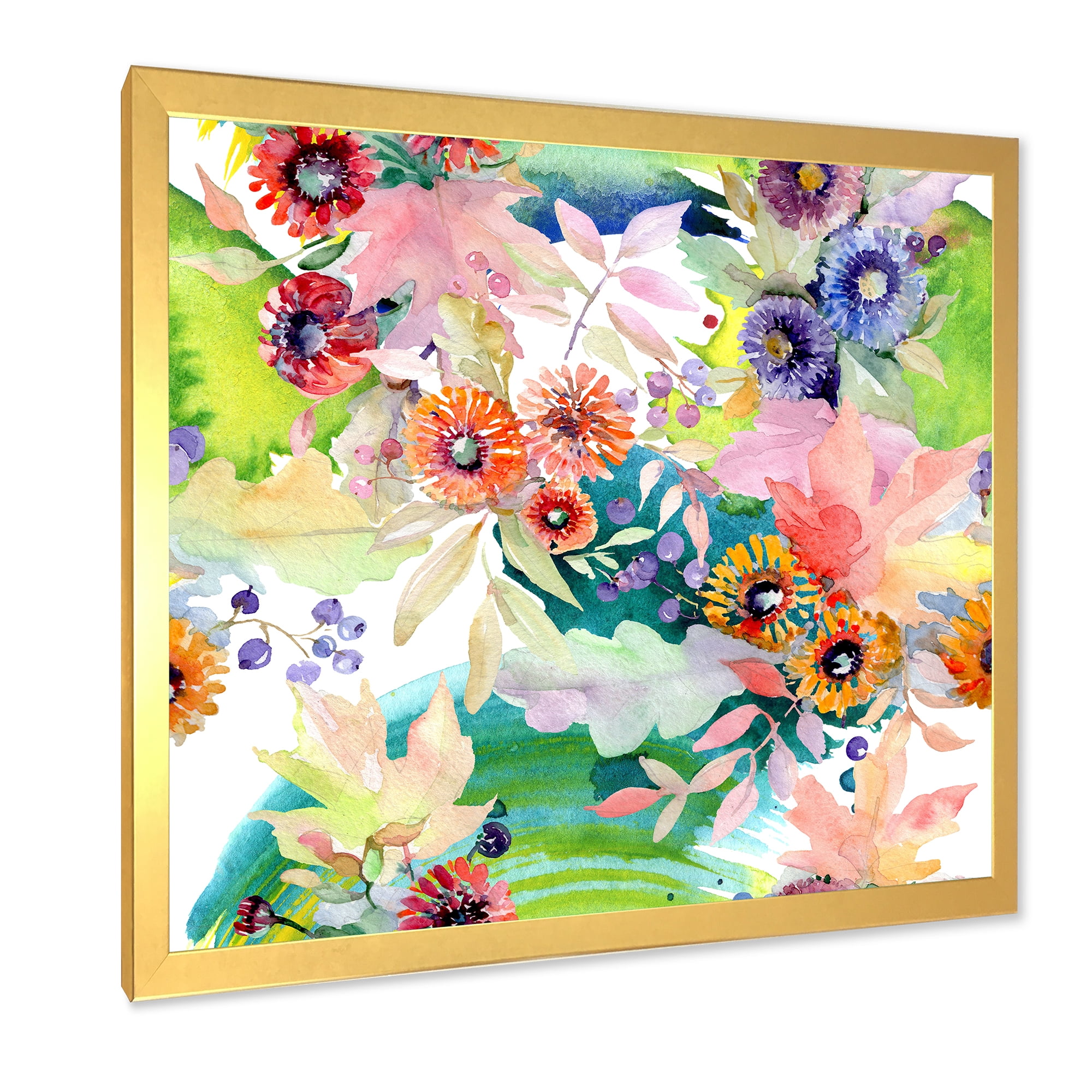 Designart 'Wildflowers and Vibrant Wild Spring Leaves II' Traditional Framed Art Print