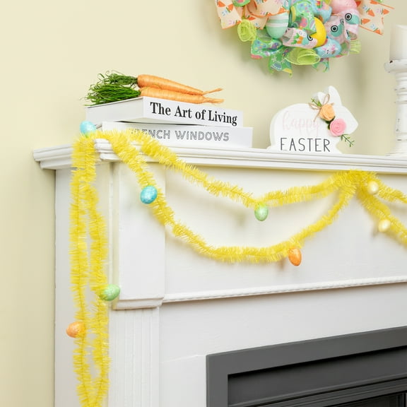 Northlight 25' x 1.25" Unlit Yellow Glittered Easter Egg Spring Tinsel Garland