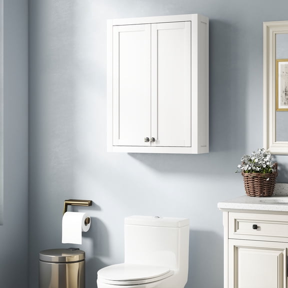 HOMCOM Bathroom Wall Cabinet, Modern Medicine Cabinet Wall Mounted, Over The Toilet Space Saver with 2 Doors and 2 Adjustable Shelves, White