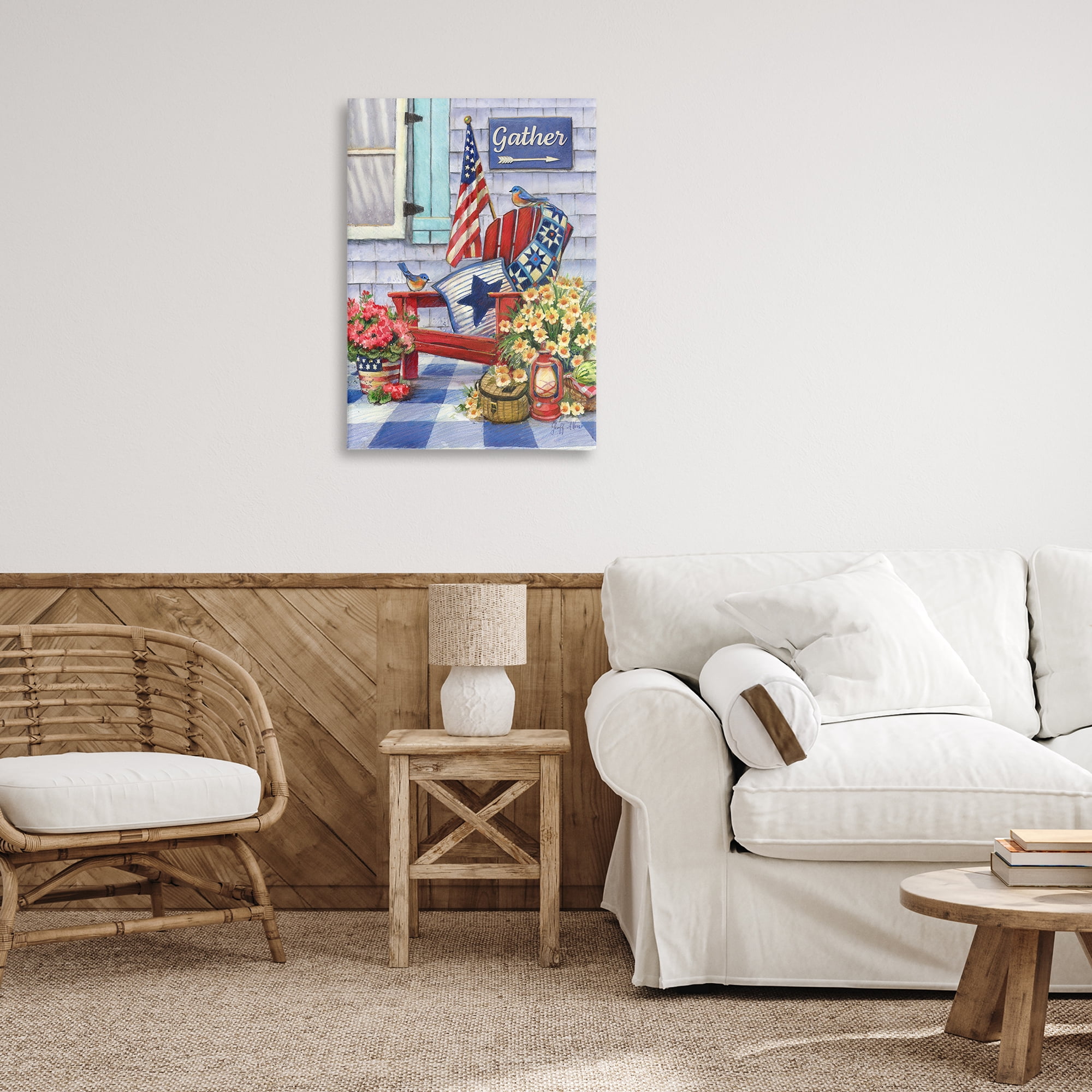 Stupell Industries Patriotic Porch View Patriotic Painting Wrapped Canvas Art Print Wall Art, 20 x 30