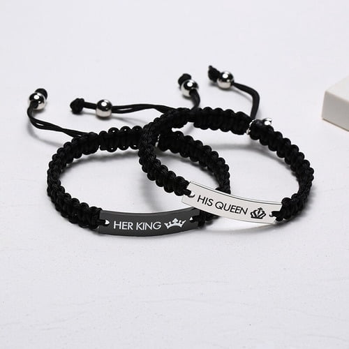 Matching His & Hers Bracelets Set - King And Queen Stainless Steel Couple Bracelets With Free Engraving
