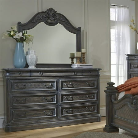 Progressive Terracina Marble Top Dresser And Mirror In Smokey Oak