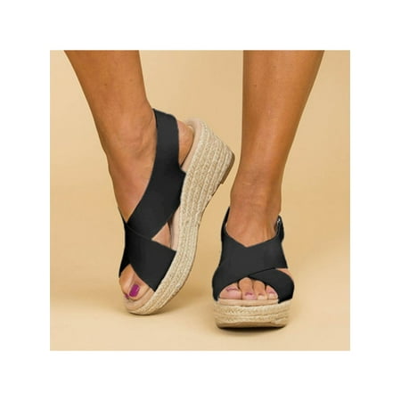 

Ymiytan Womens Comfy Espadrille Shoes Ladies Summer Casual Holiday Peep Toe Sandals Black Brown