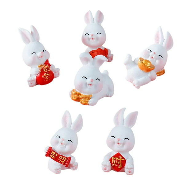 6x Mini Figuras de Conejo Adorno de Escritorio de Colección Artesanía de Resina Decorativa Figuras de Conejo en Miniatura para la Decoración Interior