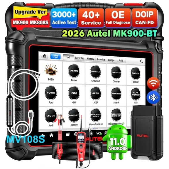 Autel Scanner MaxiCOM MK900BT, 2026 MK900-BT V2.0 Bidirectional Vehicle Diagnostic Tool, 8in up of MK900 MX900 MK808S MK808BT , 3000 Active Tests, 40 Service, CAN-FD&DOIP