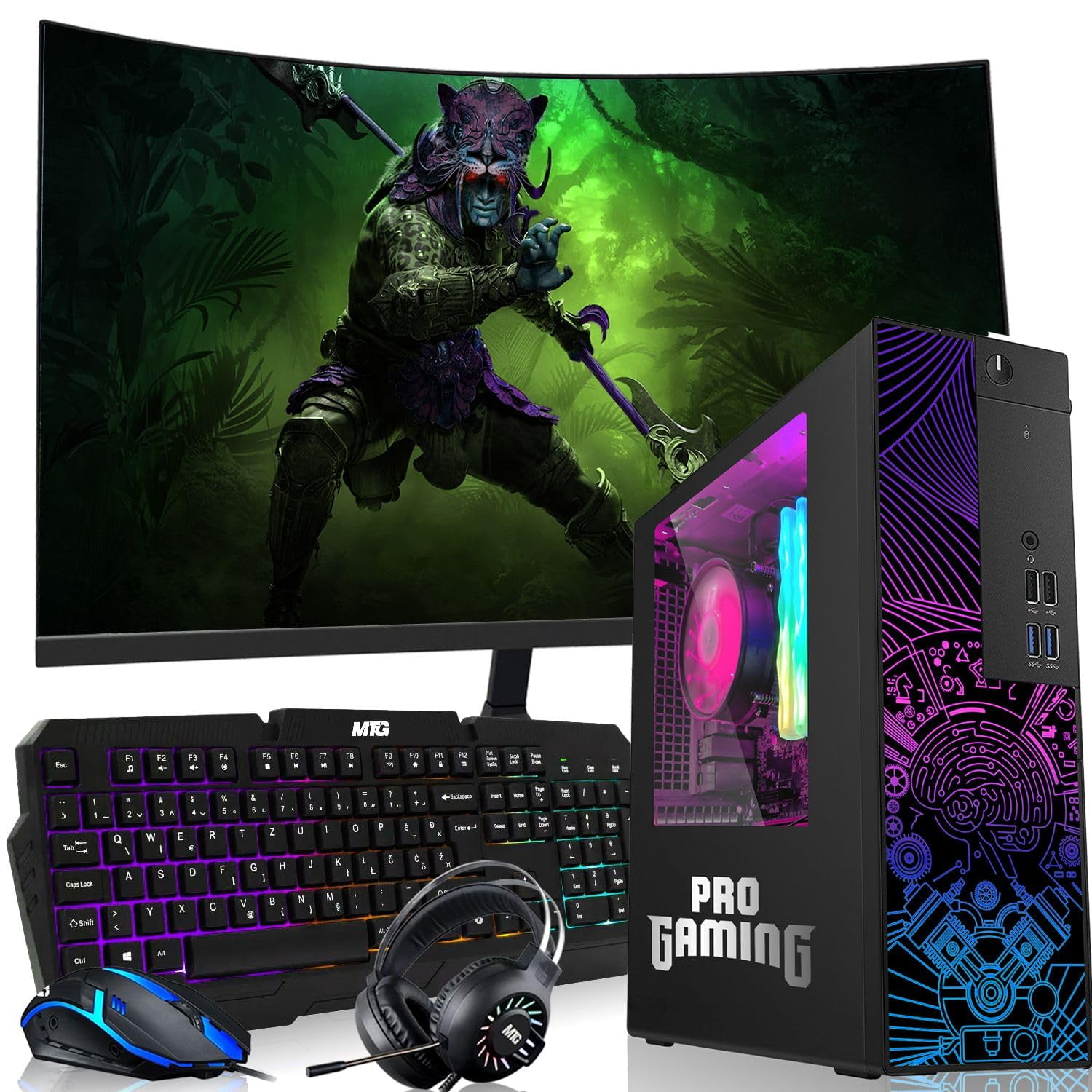 Restored TechMagnet RGB Desktop Computer PC-Intel Core i5,32GB ARGB RAM,1TB SSD,GT-1030,27 Inch Curved Monitor with RGB Keyboard,AI-Enabled Copilot Key,Mouse and Headphone,Windows 11 Pro