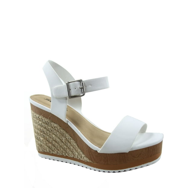 Issue-s Casual Espadrilles Jute with Woods Open Toe Buckle Ankle Strap ...
