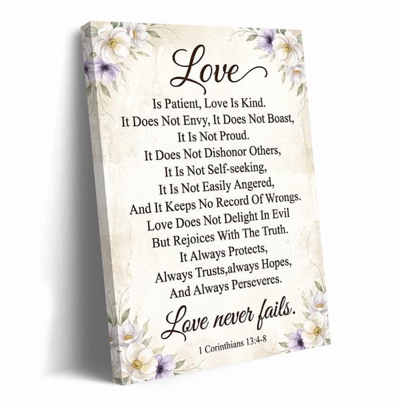 Love Is Patient Kind Bible Verse 1 Corinthians 13 Wall Art Print, Stylish Christian Faith Theme For Home, Bedroom And Office Decor