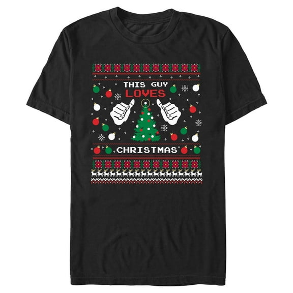 Men's Lost Gods This Guy Loves Christmas Sweater Print Graphic Tee Black X Large