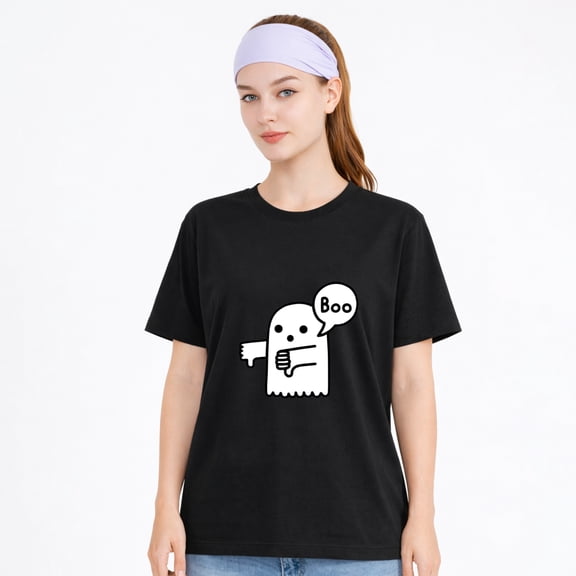 Women's Cotton T-Shirt, Peekaboo Ghost Speech Cute Graphic Crew Neck Short Sleeve Tee for Halloween Party