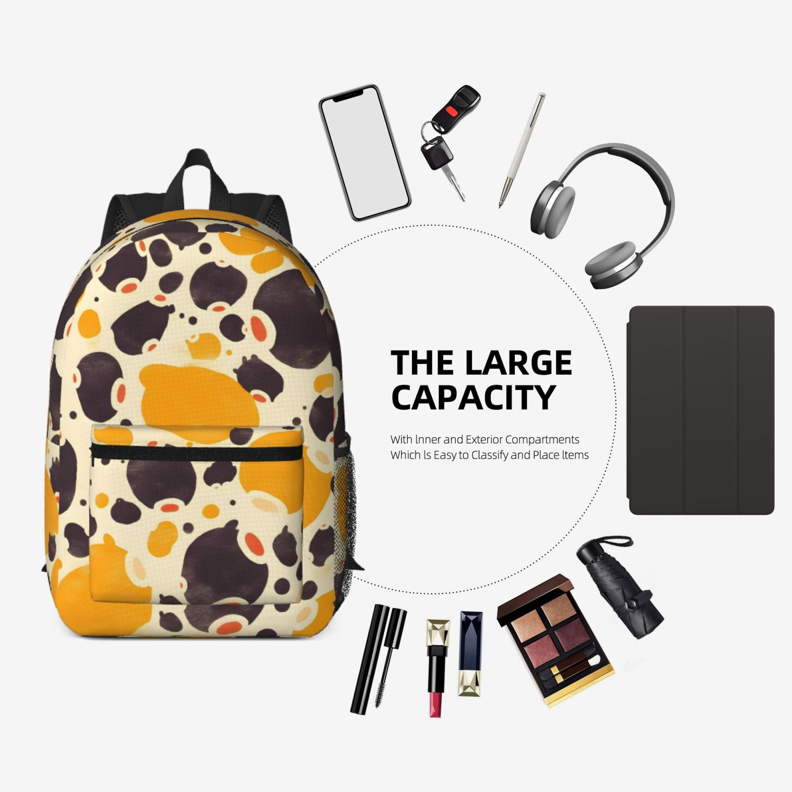 17in Backpack With Pocket Adjustable Shoulder Strap Large Capacity Zipper Opening And Closing Double Pull Head Zipper For Work Travel Sports Milk Cow Print Style Sienna_3