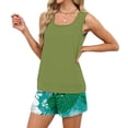 thumbnail image 5 of Coconut Print Two Piece Set for Women, Sleeveless Scoop Neck Tank & Elastic Waist Shorts - Casual Summer Lounge Outfit with Pockets Light Green XXL, 5 of 9