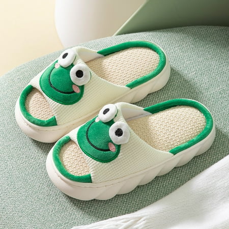 

ZXHACSJ Linen Couple Thick Bottom Cotton Linen Sandals Home Slippers Womens Slippers Green 38