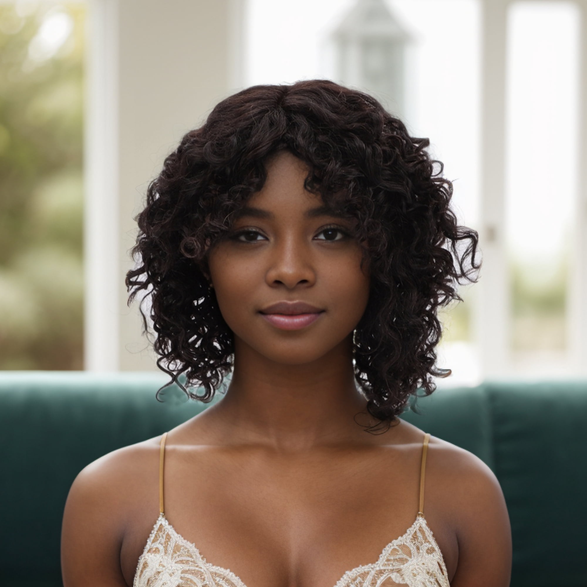 Unique Bargains 1 Pc Bangs Medium Wave Curly Hair Hair Wig Real Human Hair 12in 2x4in 150 Human Wig Black for Women